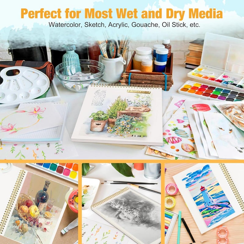 Creazic 9"x12" Watercolor Paper Pad, Spiral Bound with Tear Line, 16 Sheets (140lb/300g): Art and School Supplies- Water Color Paper for Adults Kids-Watercolors, Watercolor Sketches, and Art Journals - Image 5